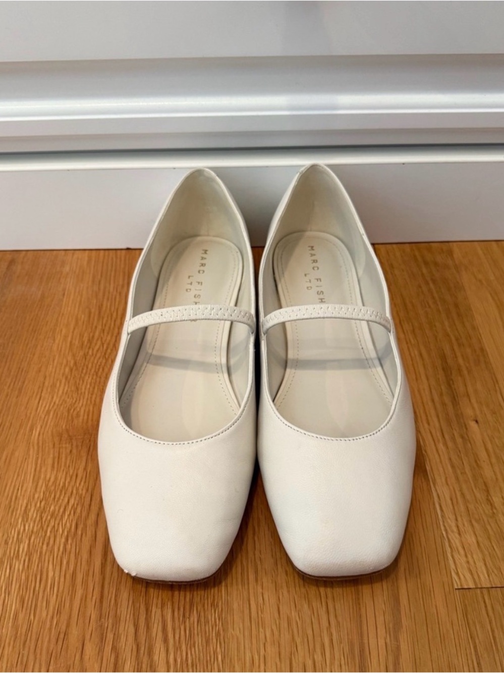 Marc Fisher Cream Mary Jane Leather Flats, 8.5